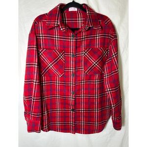 Pink Lily Women's Red Plaid Button Up Flannel Shacket Size M